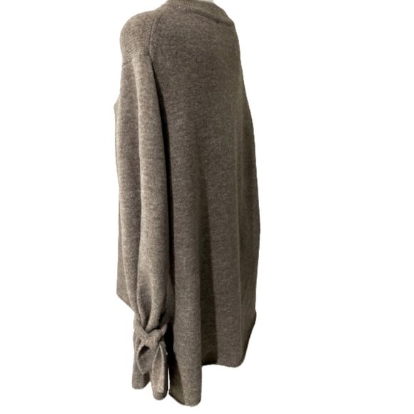 Zara Knit Over Sized Taupe High Low Sweater with Tie Sleeves Size Medium. - Picture 13 of 16